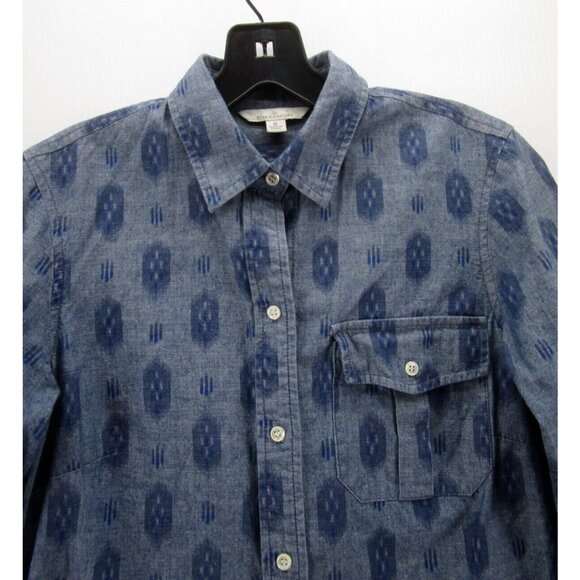 LL Bean Top 0 Signature Shirt Chambray Aztec Button Down Flap Pocket - Picture 2 of 11